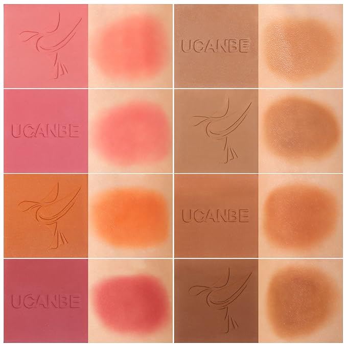 8 Colors Face Matte Blush Palette Shading Blusher - Buildable Facial Cheek Blusher Contour Bronzing Pressed Powder Makeup Pallet Women Gift Set (8 Colors Blush Contour Palette with brush)