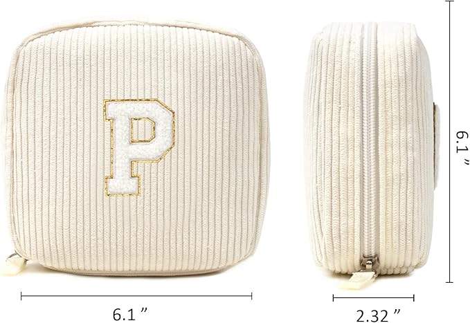 LETGO Birthday Gifts for Women Small Personalized Initial Monogram Makeup Bag,Preppy Corduroy Makeup Bags Travel Toiletry Bag Cute Pouch Purse for Her Mom Girlfriend Wife Sister Teacher Bridesmaid