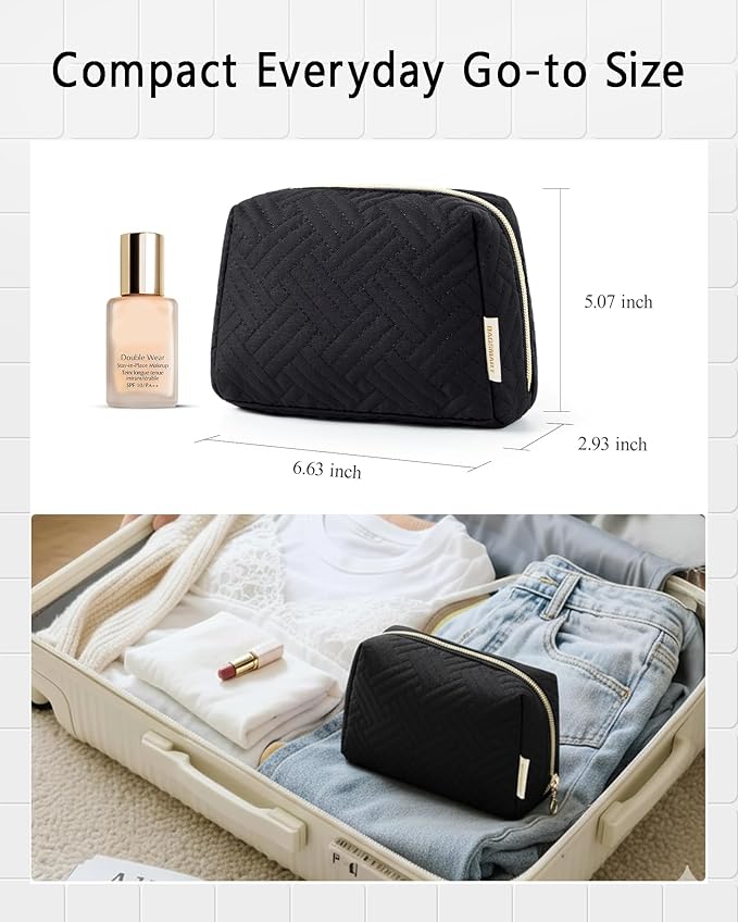 BAGSMART Small Makeup Bag, Travel Cosmetic Bag Make Up Pouch Small Travel Zipper Pouch,Water-resistant Toiletry Bag,Makeup Organizer Bag for Women, Black