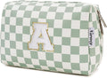 Narwey Christmas Gifts Initial Makeup Bag for Teen Girls Kids Trendy Stuff 6 8 10 11 12 13 14 16 18 Years Old, Personalized Monogram Cosmetic Toiletry Bag, Birthday Gifts for Women Tween (Green A)