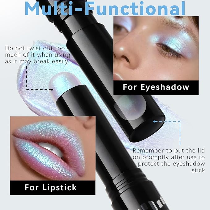 Holographic Duochrome Blue Green Glitter Eyeshadow Stick, Color Shift Shimmer Chameleon Eye Shadow Brightener Pencil, Silky Smooth Iridescent Sparkle Inner Corner Eye Highlighter Fairy Makeup