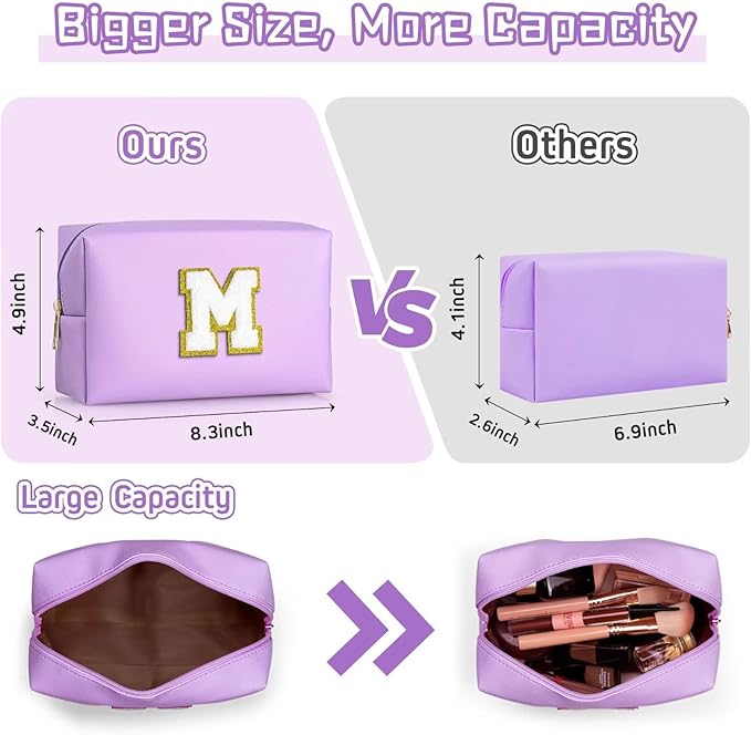 TOPEAST Cosmetic Travel Bags for Women, Preppy Small Makeup Bag, PU Leather Waterproof Toiletry Bag, Unique Friendship Gifts for Friends Coworker, Cute Stuff for Girls (Purple R)