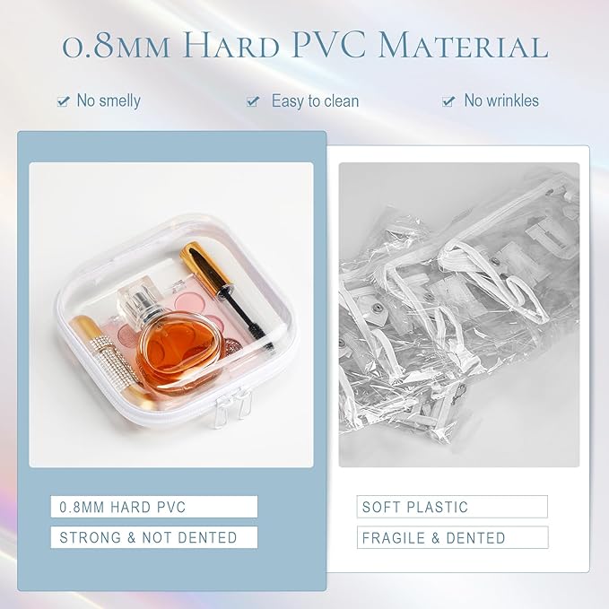 Sanwuta 6 Pcs Clear Hard Zipper Case Hard Plastic Zipper Pouches Makeup Bag Pencil Pouches Transparent Cases for Snacks Plastic Storage Organizer Box for Travel(White,5 x 5 x 2 Inch)