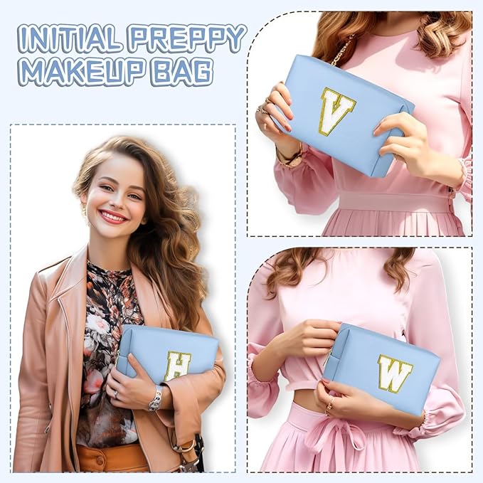 TOPEAST Birthday Gifts for Women, Personalized Initials Travel Makeup Bag Valentines Day Gifts for Women for Her (Sky Blue E)