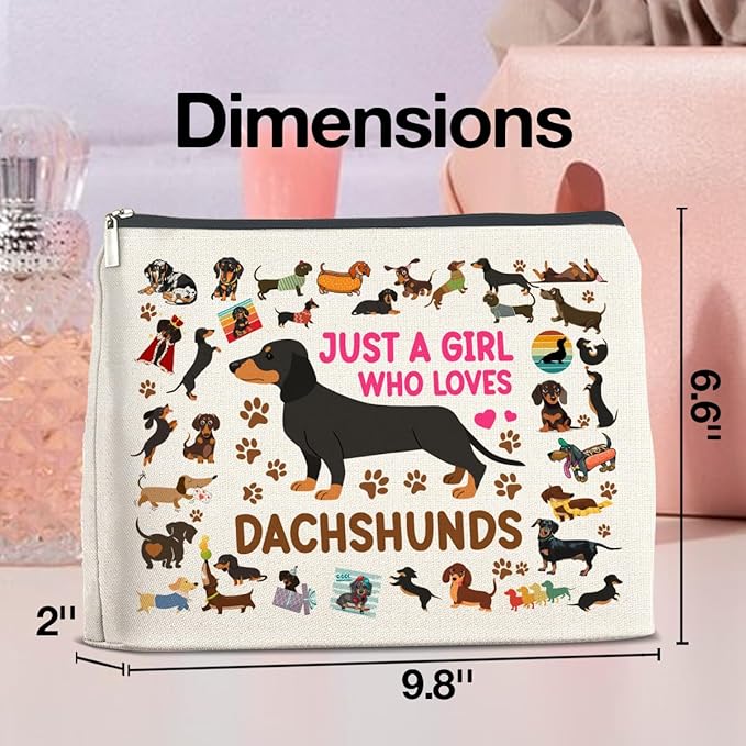 Dachshund Gifts Makeup Bag Weiner Dog Gifts for Girl Women Dog Lovers Cosmetic Bag Just a Girl Who Loves Dachshund Zipper Makeup Pouch Gift