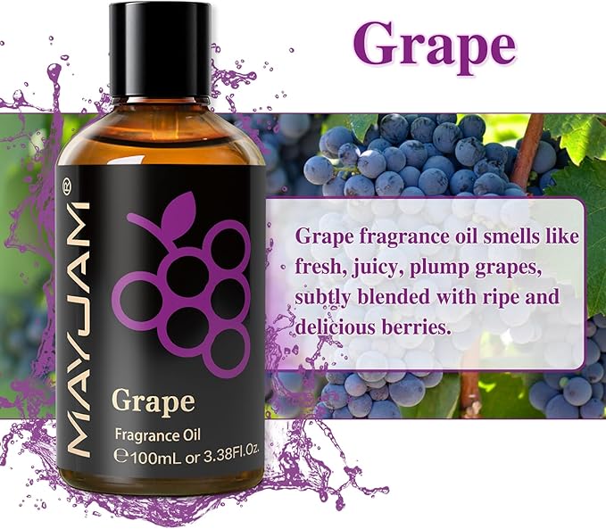MAYJAM 100ML/3.38FL.OZ Grape Fragrance Oils with Glass Dropper, Essential Oils for Diffusers for Home, Long Lasting Scented Oils for Diffusers Soap Candle Making