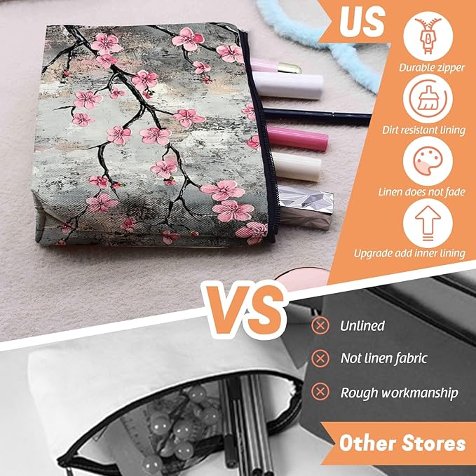 Cosmetic Bags Travel Makeup Toilet Case Waterproof Pouch for Women Girls 6.7X9.45inches - Beautiful Grey - Backdrop Flowers