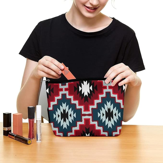 Women Native Southwest American Indian Aztec Navajo Art Make Up Bag Holder Multifunction Cosmetic Train Case Casual Zipper Tote Bag Large Capacity for Cosmetics Digital Accessories Travel