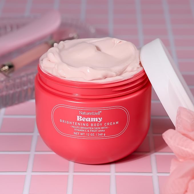 NATURE WELL Beamy Brightening & Moisturizing Body Cream, Lightweight & Quick-Absorbing Formula to Help Improve Tone & Texture, Scented with Black Currant, Jasmine & Vanilla Woods,12 Oz