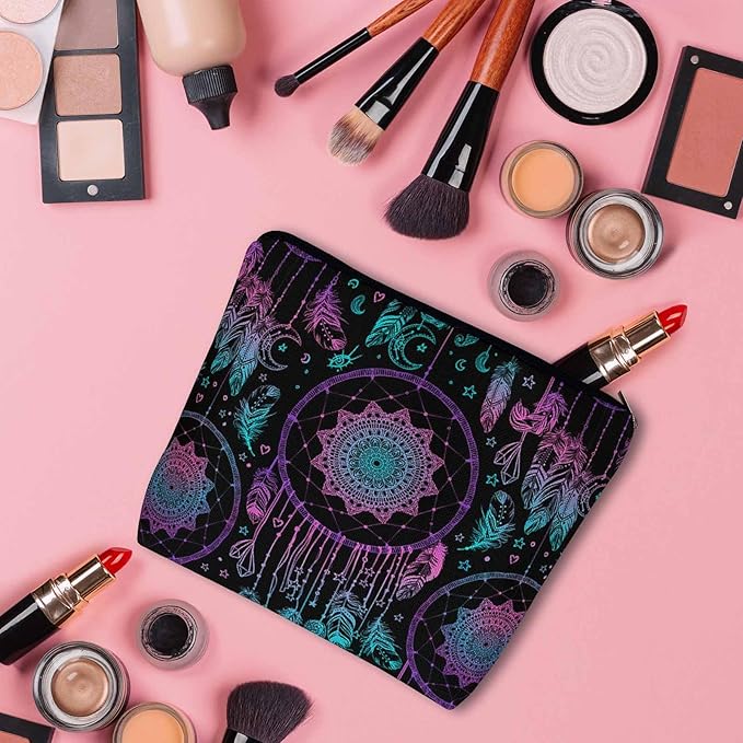 Dream Catcher Cosmetic Travel Bag For Toiletries, Native American Style Dreamcatcher Feathers Makeup Bag Toiletry Bags For Women, Flax Cosmetic Bags Make Up Bag Purse Toiletries Bag