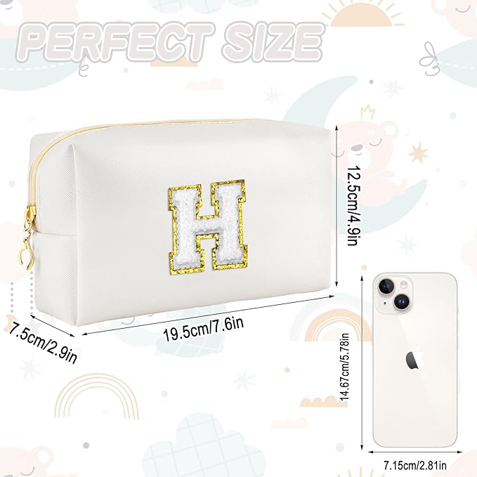 Gifts for Girls Initial Makeup Bag Personalized Cosmetic Bag with Zipper Cute Travel Toiletry Bags Waterproof PU Preppy Makeup Pouch Birthday Gift for Teen Girls Women(White H)