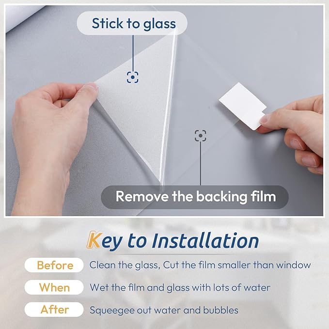 rabbitgoo Window Privacy Film, Frosted Glass Window Clings, Static Cling UV Heat Blocking Door Stickers for Home Bathroom, Removable Indoor Decal Coverings Day and Night, Pure, 23.6 x 157 Inches
