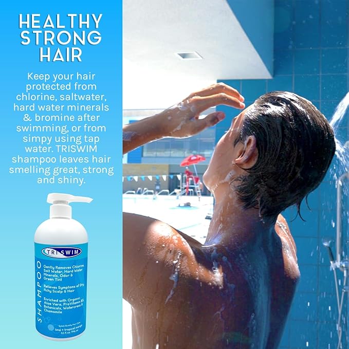 TRISWIM Swim Shampoo and Body Wash Bundle 32oz Bottles with Pump | Removes Chlorine, Saltwater, Hard Water, Bromine & Odors | Hydrates Hair & Skin - with Aloe Vera, Pro-Vitamin B5