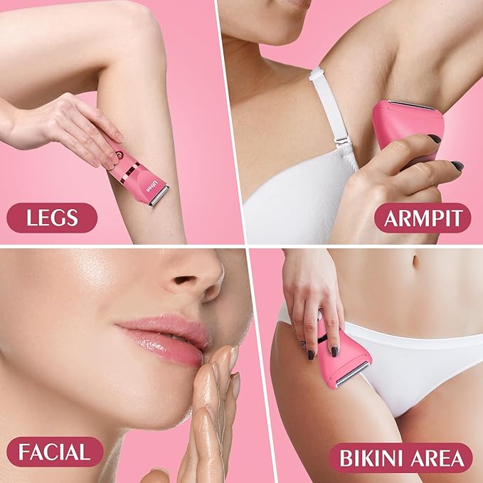 Ufree Bikini Trimmer Electric Razors for Women, Rechargeable Pubic Hair Trimmer Electric Shaver for Legs Body Hair, Bikini Shaver IPX7 Waterproof, Rose Red