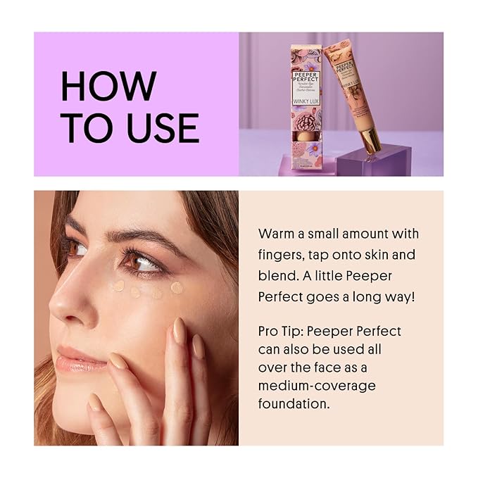 Winky Lux Peeper Perfect Under Eye Concealer, Makeup & Eye Brightener, Full Coverage Concealer for Dark Circles, Color Corrector & Eye Primer, With Collagen, Hyaluronic Acid & Vitamin E (Deep Plus)