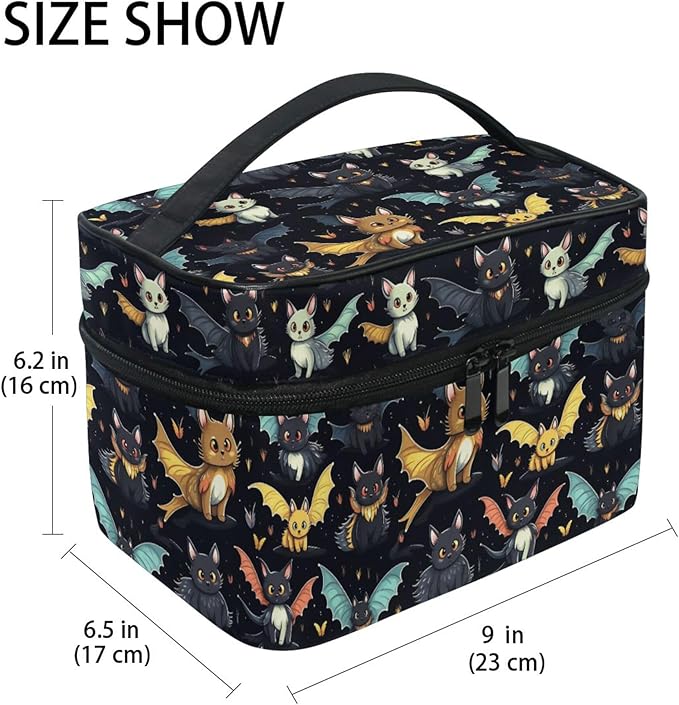MNSRUU Makeup Bags, Gothic Skull Cat Bat Makeup Organizer Bags Toiletry Bag Box Travel Cosmetic Bag Make Up Train Case for Women Teen Girl Ladies