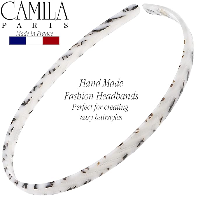 Camila Paris CP3471 French Headband for Women, Handmade White and Gray, Strong Hold Grip Women's Hair Band, Ligth and Very Flexible, No Slip and Durable Styling Girls Hair Accessories, Made in France