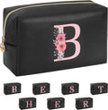 Personalized Initial Makeup Bag, Birthday Gifts for Women and Girls, Small Makeup Pouch Travel Toiletry Bag, Make Up Organizer Bag Gift Trendy Stuff for Friend Mom Teacher, Black