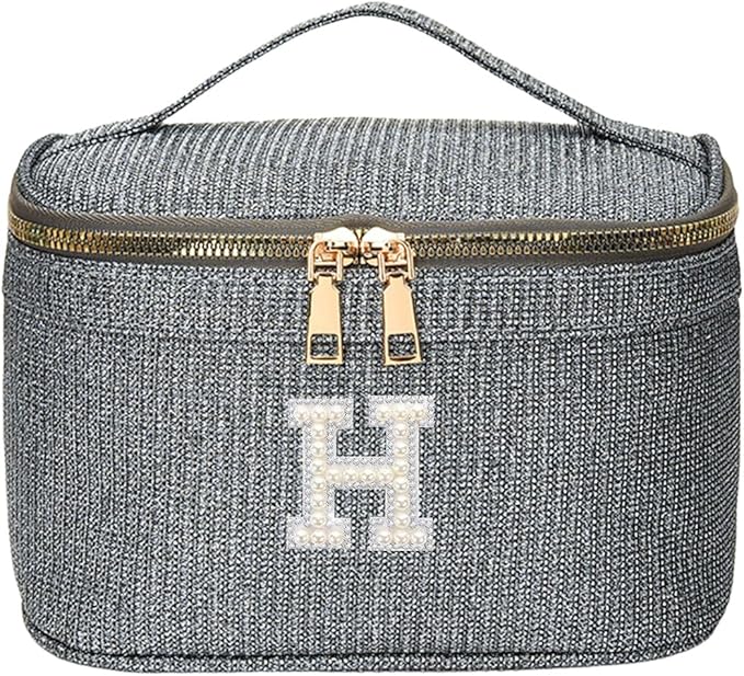 EURYNOME Makeup Bag with Custom Letter H, Water-Resistant Travel Organizer Pouch, (8.3x5.1x5.1 Inch) Cosmetic Case for Women