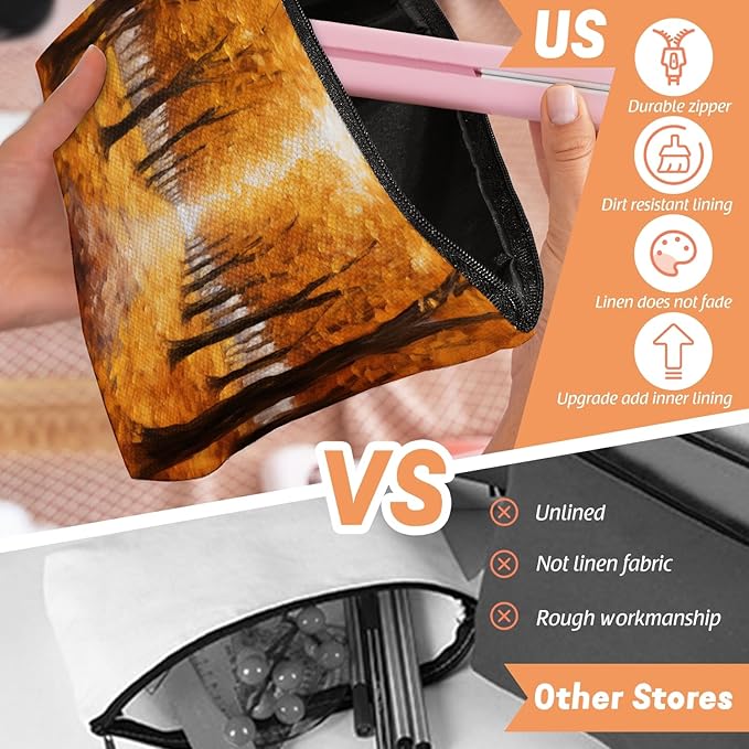 Makeup Bag Travel Cosmetic Bags Small Makeup Case Waterproof Zipper Pouch for Women Girls 7X9inches - Autumn Forest Path in Oil Painting