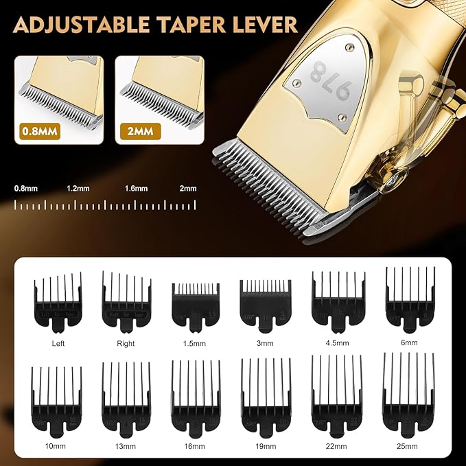 Hair Clippers for Men Professional, Cordless Beard Trimmer & Electric Shavers for Men, Mens Hair Clippers and Trimmer Kit for Barber with Case, Gold