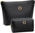 Women Gifts | Initial Makeup Bag Set for Girl Personalized Gifts for Bridesmaid Friend Graduation Teachers PU Leather Cosmetic Travel Toiletry Bag(Black,O)