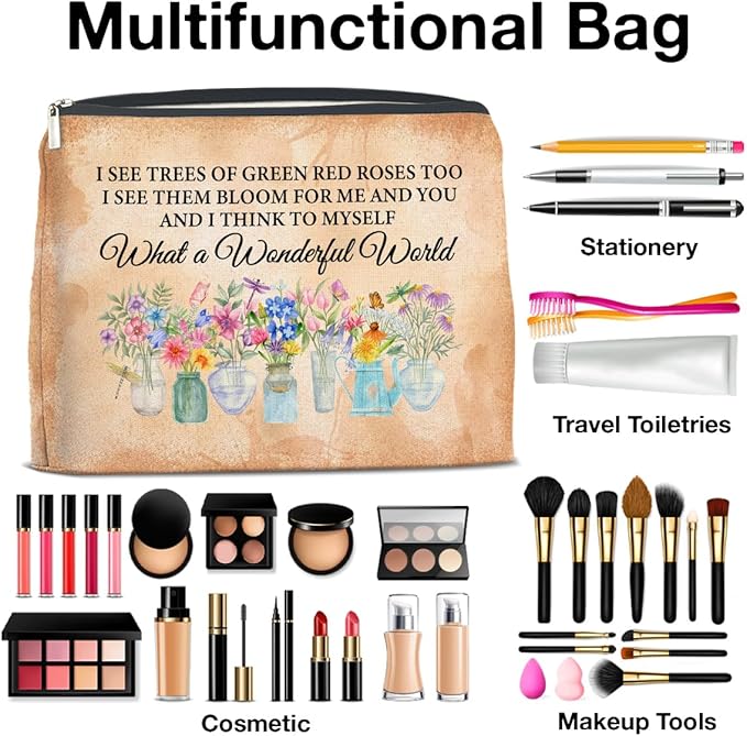 Floral Makeup Bag Gifts for Women What a Wonderful World Floral Butterfly Cosmetic Bag Zipper Makeup Pouch