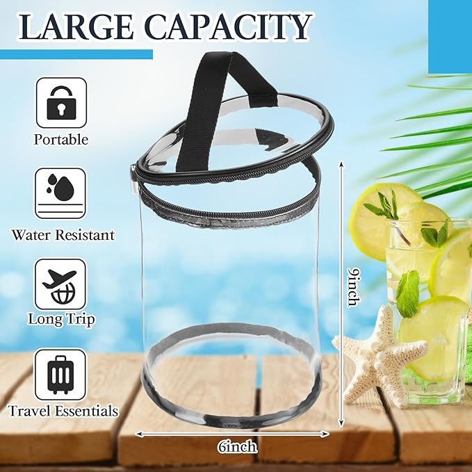 Sanwuta Clear Lotion Bag for Toiletry Cylinder Makeup Bag Heavy Duty Sunscreen Travel Organizer Pouch Waterproof Cosmetic Bag with Handle Zipper Gift for Christmas Beach Pool Airport Women(Black)