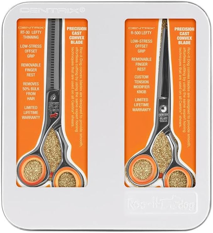 Cricket Centrix Roc-It Dog Professional Stylist 5” Hair Cutting Shears and RTL-30 Thinning Hair Cutting Scissors Duo Set, Salon Barber Supplies for Women and Men Haircut, Lefty