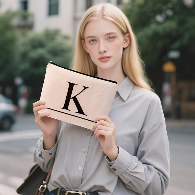 Letter A-Z Initial Personalized Makeup Bags, Birthday Gifts for Women, Monogrammed Gifts for Women Mom Sister Best Friend Bride Bridesmaid, Mothers Day, Christmas, Small Travel Cosmetic Bag (K)