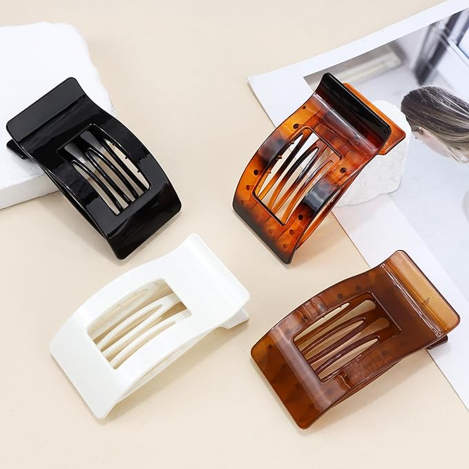 Velscrun Flat Hair Clips for Women Girls, Matte Lay Flat Claw Clips, Strong Hold Large Side Hair Clip All Hair Types, French Duck Billed Hair Jaw Claw Clip, Non Slip Grip for Daily Styling Amber