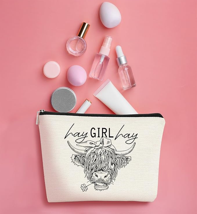 Funny Cow Small Makeup Bag - Cow Lovers Farm Girls Gift, Hay Girl Cosmetic Bag for Birthday or Christmas