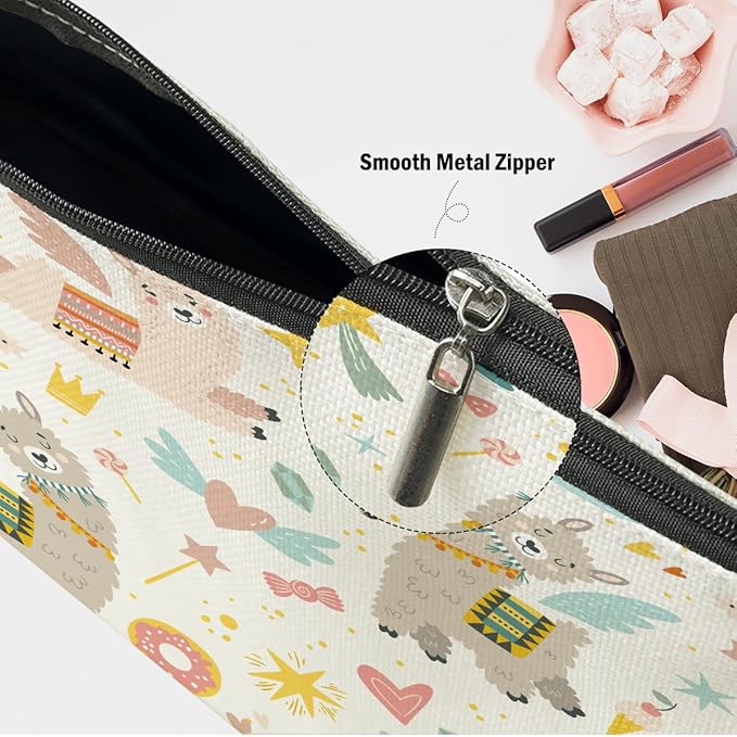 Llama Gifts, 2 Pcs Alpaca Makeup Bag, Cute Animal Cosmetic Bag Travel Pouch, Alpaca Llama Lovers Gift for Women Girls Daughter Sisters Best Friends Farm Animals Graduation Birthday