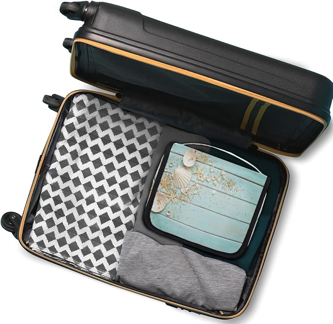 Hanging Travel Toiletry Bag for Women Men Teal Wooden Waterproof Makeup Bag Beach Starfish Portable Cosmetic Bag Travel Essentials for Traveling Accessories Toiletries Bathroom Shower
