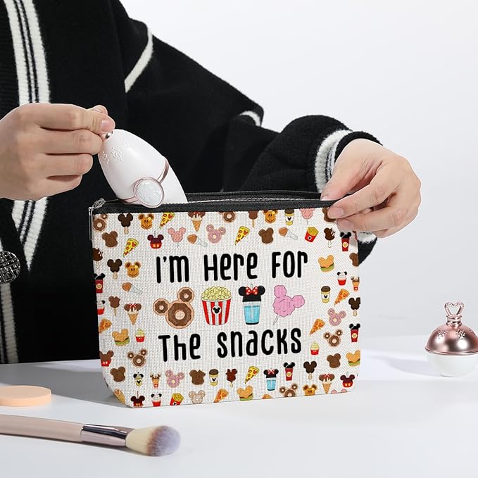 Magic Kingdom Lover Gift Halloween Snacks Cosmetic Bag Snacks Bag for Travel Cute Toiletry Bag for Girls Teens Friends Makeup Organizer Zipper Pouch (for The Snacks White)