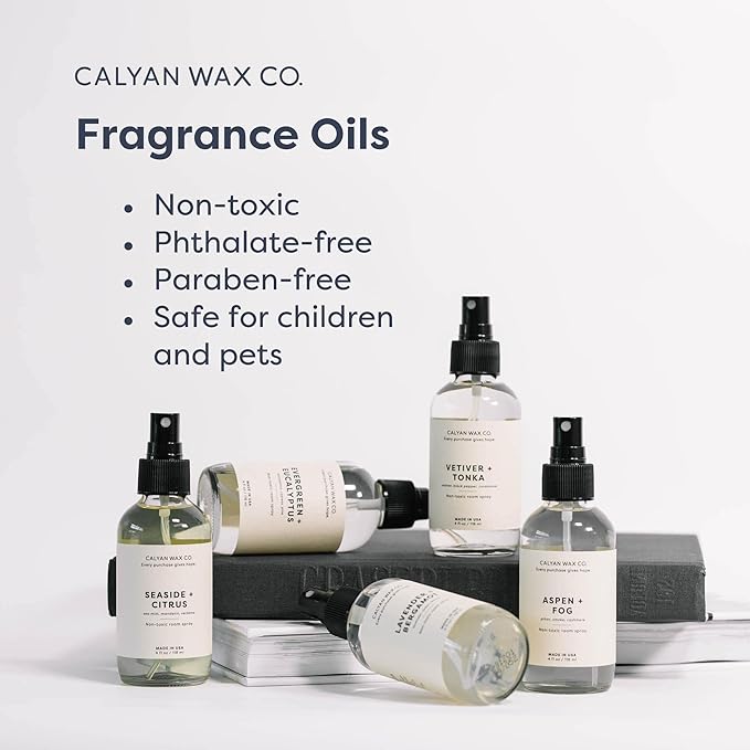 Calyan Wax Co. Non Toxic Room Spray, Aspen + Fog Air Freshener, Non Aerosol Natural Room Mist, Aromatherapy Spray with Essential Oils, 4fl oz