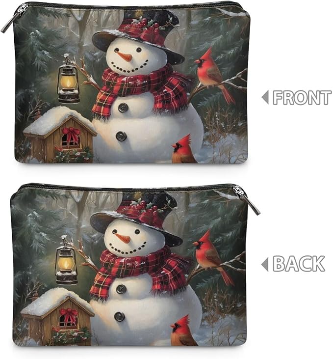 COEQINE Floral Makeup Bags for Women Leather Snowman Purse Cosmetic Organizer Bag Waterproof Portable Pouch with Zipper Portable Soft Leather Pouch Cell Phone Case for Holiday Birthday Christmas Gifts