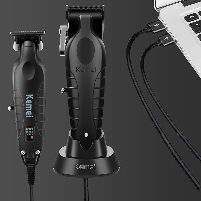 KEMEI Hair Clippers for Men, Professional Clipper and Trimmers Set, Cordless Zero Gap Trimmer for Men with LED Display, 11 Guide Combs