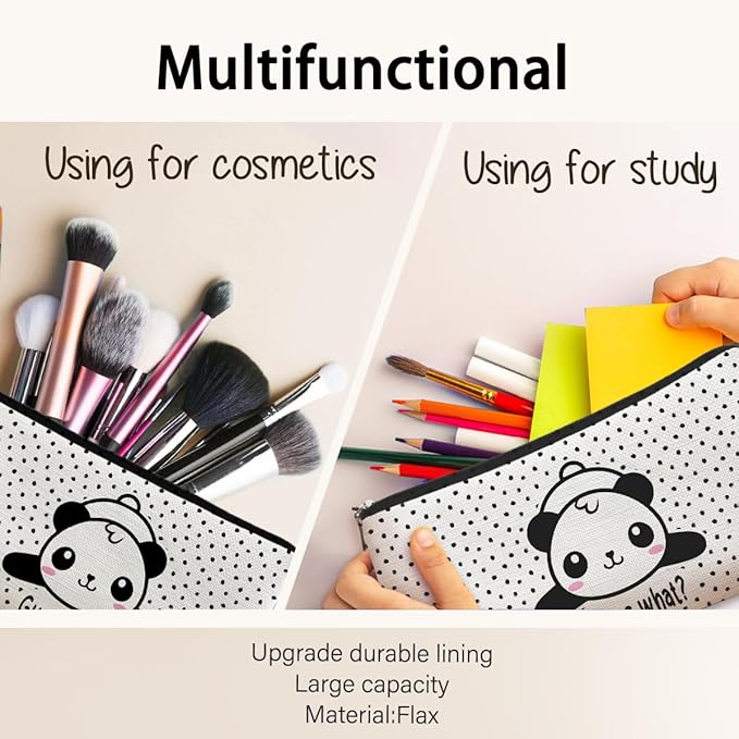 Panda Gifts Dots Makeup Bag,Gifts for Panda Lover Wonmen Girls,Cute Baby Panda Guess What It's Pug Butt Cosmetic Bag,Makeup Case for Teen Girls Daughter,Panda Accessories,Canvas Zipper Pouch