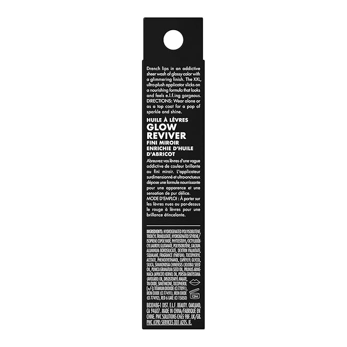 e.l.f. Glow Reviver Lip Oil, Nourishing and Hydrating with High-Shine Glimmer Finish & Sheer Wash Of Color, Minty Scent, Non-Sticky, Vegan & Cruelty-free, Candy Coded