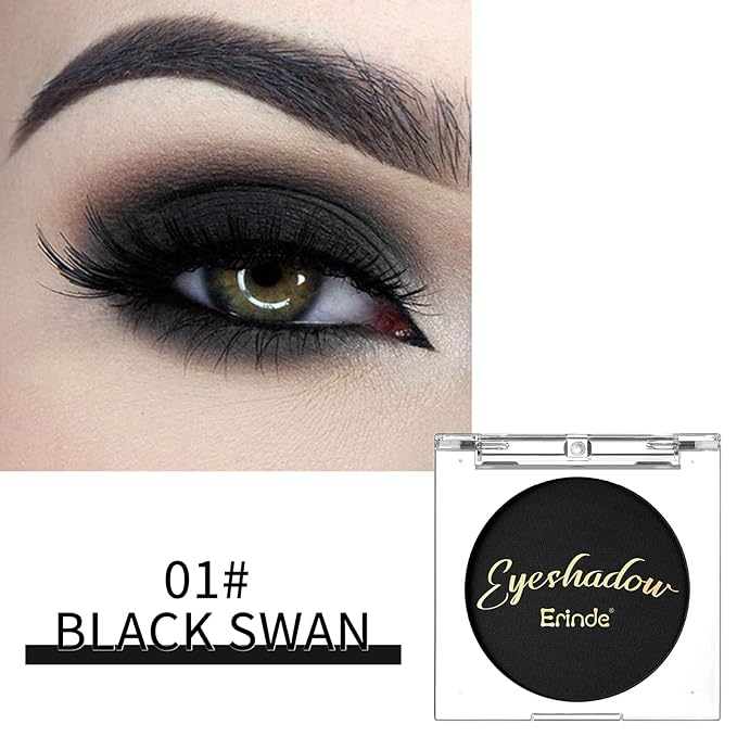 Erinde Black Eye Shadow, Matte Single Eyeshadow Pressed Powder Eyeshadow Makeup, Matte Shade Eyelid Color Eye Makeup for Women, High Pigment, Long Wear, Waterproof, Intense Color, 01 Black Swan