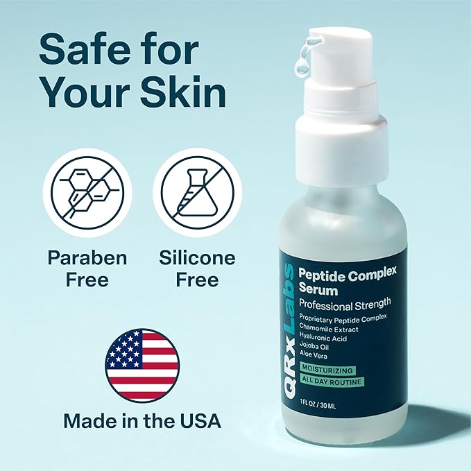 QRxLabs Peptide Complex Face Serum - 1 Fl Oz Unscented Gel - Collagen Booster & Hyaluronic Acid with Chamomile Extract for Skin Care, Peptide Booster & Tightening