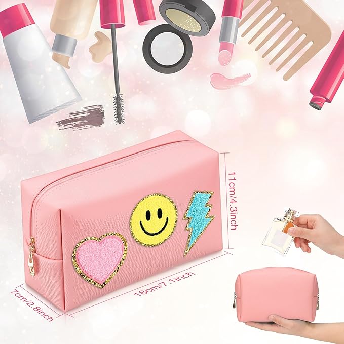 Sanwuta 9 Pcs Makeup Bags Bulk PU Double Zippers Cosmetic Bag Makeup Toiletry Christmas Small Pouch Portable Travel Organizers Case for Women Bridesmaid Party End of The Year(Pink, Blue, Purple)