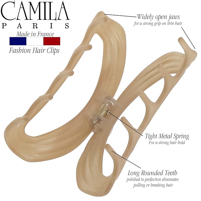 Camila Paris CP3528 French Hair Clip for Women, Beige, Girls Hair Claw Clip Jaw Fashion Durable and Styling Hair Accessories for Women, Luxury Ladies Strong Hold No Slip Grip Clamp, Made in France
