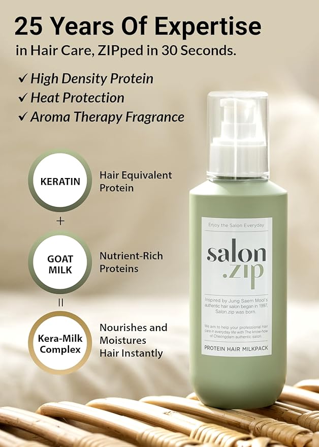 JUNG SAEM MOOL OFFICIAL Salon.ZIP Protein Hair Treatment Pack - 6.8 fl oz (200 ml) | Korean Beauty | Hair Essence Cream for Damaged Hair