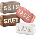 Remerry 4 PCS Nylon Cosmetic Bags Waterproof Spacious Travel Makeup Organizer for Women Chenille Letter Preppy Zipper Pouch Face Stuff Skin Hair Organizer Gift(Multicolor)