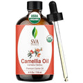 SVA Camellia Seed Oil Organic - 4 Fl Oz – 100% Natural Cold Pressed Organic Camellia Oil - for Face, Skin Care, Hair Care, Scalp Massage & Body Massage – Carrier Oil with Dropper