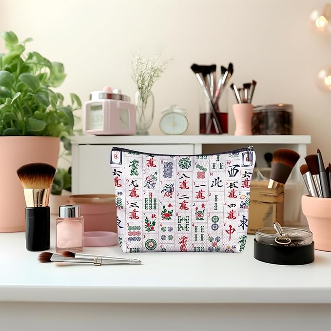 Mahjong Gifts for Women, Chinese Mahjong Tile Makeup Bag, Gifts for Mahjong Players Lovers, Mahjong Accessories and Gifts, Mahjong Cosmetic Bag Toiletry Bag for Women