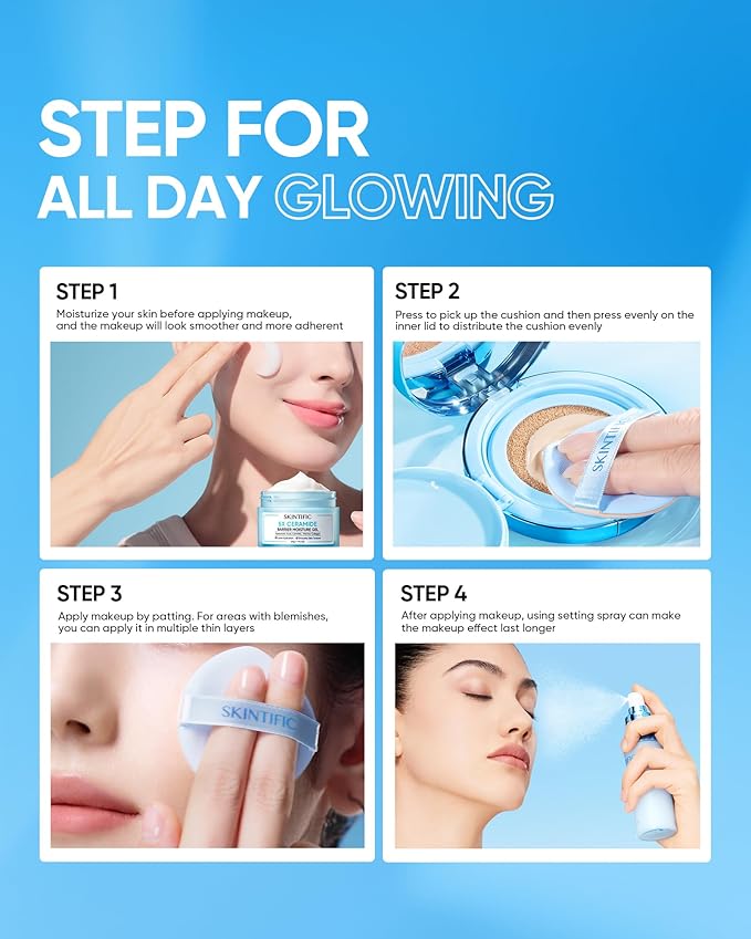 Velvet Matte Cushion Foundation Blue Ultra Cover Powder Foundation, 12h Oil-Control, Lightweight, Long-Lasting, Waterproof Korean Cushion Makeup(#02 Ivory)