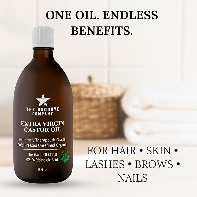 Premium Organic Cold-Pressed Castor Oil - 16.9 oz Glass Bottle, Hexane-Free, Small Batch, Extra Virgin, Ethically Sourced for Hair Growth, Skin Care, Lashes, Brows & Castor Oil Packs